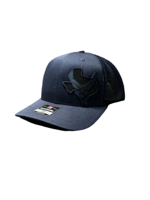 A blue hat with a picture of an eagle on it.