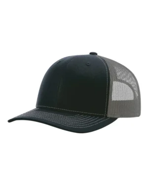 A black and grey hat is on a white background