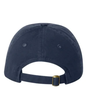 A navy blue hat with an american flag on it.