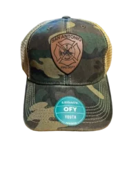 A hat with a patch on it