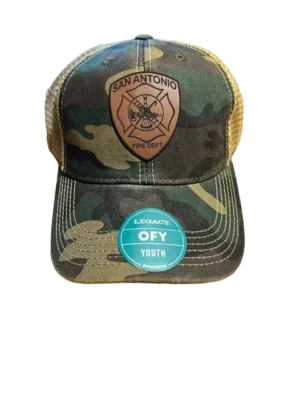 A hat with a patch on it